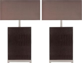 Safavieh Juego de 2 lamparas de mesa de piel/poliresina beige