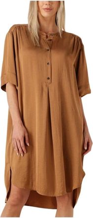 Summum Kleedjes, Dames, Bruin, S, Denim, Zijdezachte Midi Jurk Bruin