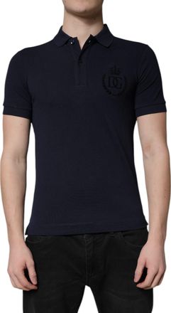 Dolce & Gabbana Mens Polo Shirt Embroidered Logo - Navy Cotton - Size EU 44 (Mens)