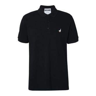 Moschino Polo Shirts, male, Black, Size: XL Cotton Piquet Polo Goose Embroidery
