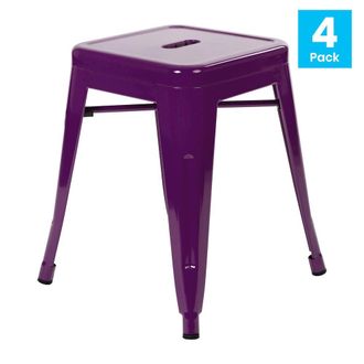 Flash Furniture 18 Table Height Stool, Stackable Metal Dining Stool in Purple - Set of 4