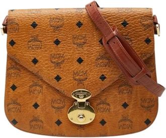 MCM Pre-owned Visetos Logo PVC Leather Shoulder Bag - Dames - Vintage Schoudertas - Bruin - ONE Size - Leer - Vintage