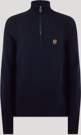 Belstaff Watch Quarter Zip Jumper Mens Lambswool Dark Ink Size 2XL