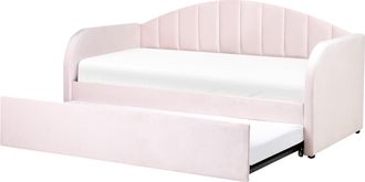Beliani Cama Con Somier De Terciopelo Rosa Pastel 90 X 200 Cm Nido Habitaci&oacute;n Eyburie
