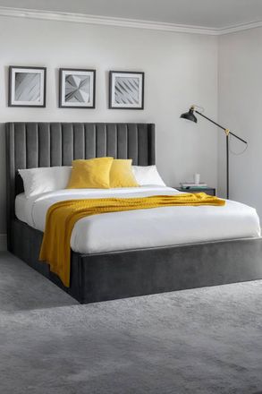 Julian Bowen Langham Upholstered Ottoman Storage Bed in Grey | Size: Super King