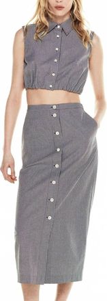 Frame Denim Collared Cropped Top In Navy Check