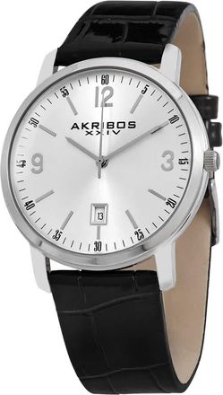 Akribos XXIV Silver Dial Black Leather Quartz Mens Watch AK780SS