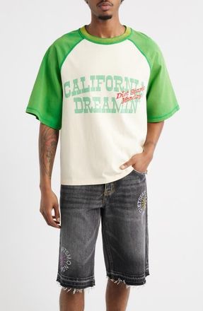 Diet Starts Monday California Dreamin Embroidered Graphic Baseball T-Shirt in Cream/green at Nordstrom, Size Xx-Large