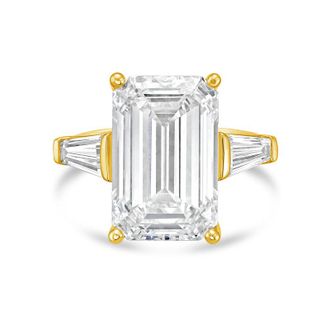 Diana M. Jewels 148kt Yellow Gold 6.00 ct tw Emerald Cut with two Long Baguettes on the side Engagement Ring (Single Claw)