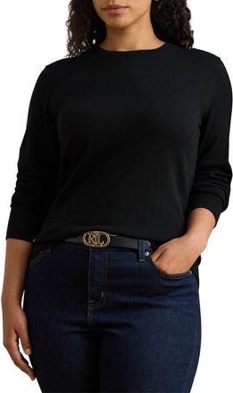 Lauren Ralph Lauren Crewneck Cotton Blend Sweater in Black at Nordstrom, Size 2X