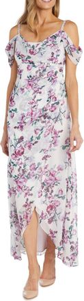 R & M Richards Floral Cold Shoulder Special Occasion Dress In Ivory Lilac