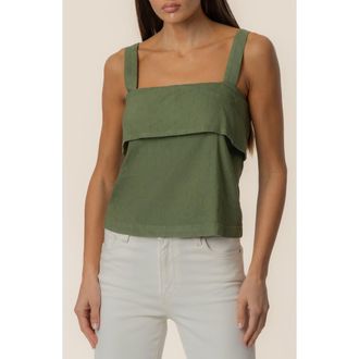 Kut from the Kloth Melanie Crop Linen & Cotton Blend Tank in Olive at Nordstrom, Size X-Large
