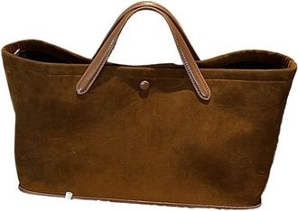Generic Luxury Handbags For Women 2-IN-1 Faux Suede Pure Color Large Capacity Shopper Shoulder Tote Bag Set(Brown)