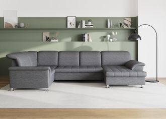 Domo Collection Wohnlandschaft »Franzi optional mit Bettfunktion, Bettkasten & Kopfteilverstellung« U-Form, Recamiere rechts, weiss-grau, B/T: 352/214 cm