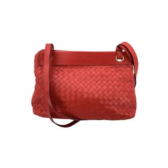Bottega Veneta Pre-owned Womens Leather Tote Bag Intrecciato - Red - One Size