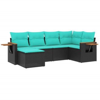 vidaXL Set De Sof&aacute;s De Jard&iacute;n 6 Pzas Con Cojines Rat&aacute;n Sint&eacute;tico Negro Vidaxl