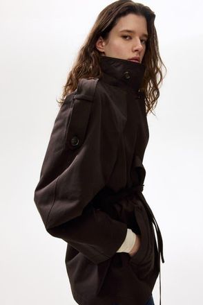 H&M Belted Twill Coat in Dark Brown at Nordstrom, Size X-Small