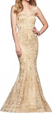 Faviana Embroidered Strapless Sweetheart Dress In Gold