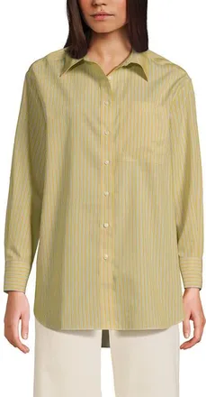 Lands End No Iron Oversized Poplin Extra Long Tunic in Goldenrod/blue Stripe at Nordstrom, Size Xx-Small