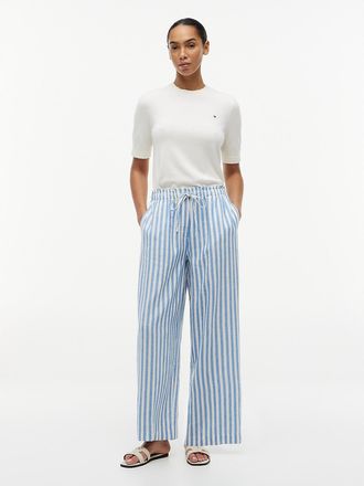 Tommy Hilfiger Womens Lightweight Linen-Blend Pull-On Pant - Blue Spell - XXL