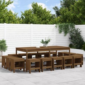 vidaXL Set De Comedor De Jard&iacute;n 17 Pzas Madera Maciza Pino Marr&oacute;n Miel Vidaxl