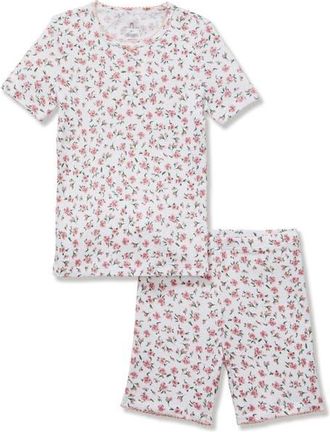 Petite Plume Kids Pima Cotton Pointelle Fitted Two-Piece Short Pajamas in Pink at Nordstrom, Size 12-18M