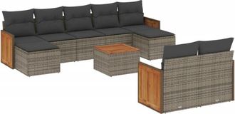 vidaXL Set De Sof&aacute;s De Jard&iacute;n 10 Pzas Con Cojines Rat&aacute;n Sint&eacute;tico Gris Vidaxl