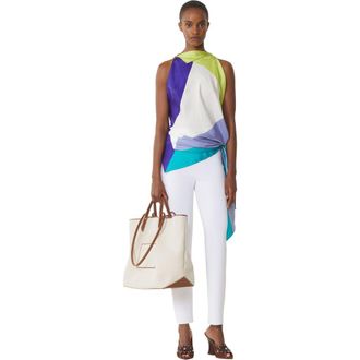 Lanvin Graphic Print Silk Top in Light Blue/green at Nordstrom