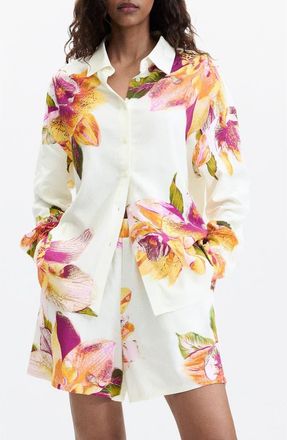 Desigual Floral Print Button-Up Shirt in White at Nordstrom, Size X-Large