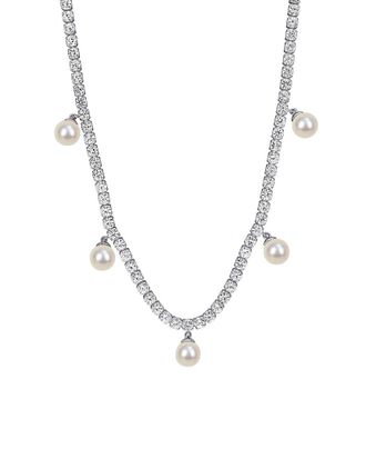 Rina Limor Silver 9.24 ct. tw. Lab-Grown Gemstone & 6-6.5mm Pearl Necklace
