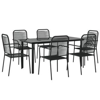 Berkfield Home Elegant 7 Piece Garden Dining Set Black Cotton Rope & Steel