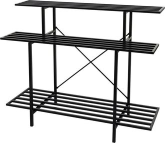 Hhg Estanter&iacute;a Para Plantas Hhg-347, Escalera Para Flores Escalera Para Plantas, 3 Estantes Acero Negro 100x120x44cm