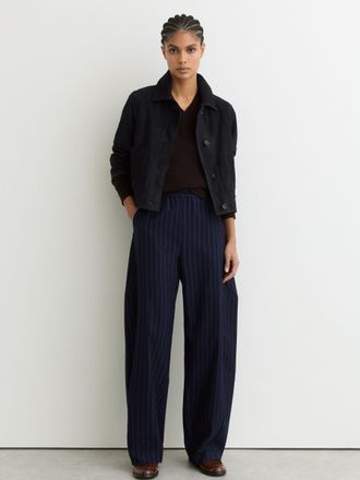 Reiss Navy Petite Suede Cropped Trucker Jacket, 16