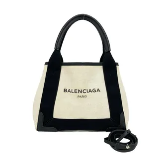 Balenciaga Black Ivory Canvas Leather Pouch Shoulder Bag Tote Bag (Pre-Owned)