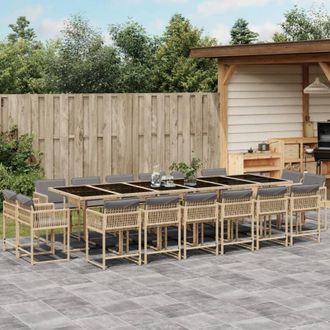 vidaXL Set Comedor De Jard&iacute;n 17 Pzas Con Cojines Rat&aacute;n Sint&eacute;tico Beige