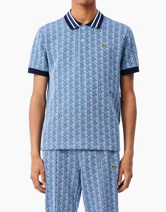 Lacoste Mens Lacoste DH1417 Jacquard Monogram Polo - Rill Globe