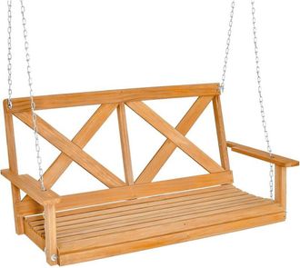 Costway Costway Banco Columpio De Madera De 2 Plazas, Balancin De Jardin Con Cadenas Ajustables, Carga 240kg, Banco Colgante Jardin Terraza Balc&oacute;n