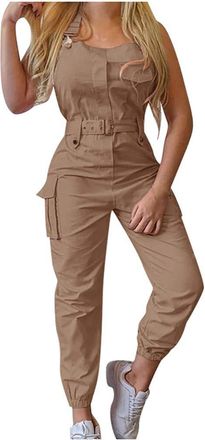 Generic Loose Long Pockets Women Pants Trousers Loose Jumpsuit Womens Jumpsuit Catsuit for Women Sexy (Khaki, L)