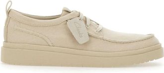 Clarks Cr&egrave;me Canvas Veterschoenen Polden Moc - Heren - Sneakers - Beige - 44 1/2 EU - Katoen - Schoenen