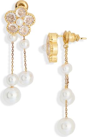 Eye Candy Los Angeles Divya Cubic Zirconia Flower Faux Pearl Drop Earrings in Gold at Nordstrom Rack