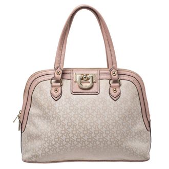 DKNY Dkny Pink/beige Signature Canvas And Leather Dome Satchel