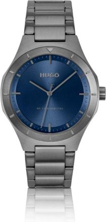 HUGO BOSS Lit gray-plated watch with blue dial