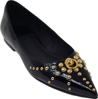 Jeffrey Campbell Womens Appealing Flat Shoes In Black Crinkle Patent/gold