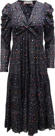 Ulla Johnson Miya Printed Dress with Twist Front Design in Navy Blue Viscose