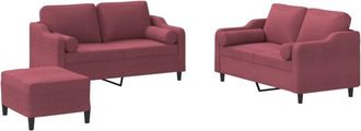 vidaXL Juego De Sof&aacute;s Con Cojines 3 Piezas Tela Rojo Tinto Vidaxl