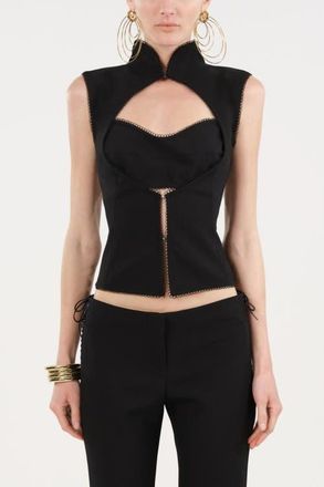 Nocturne Braid-Trim Bustier Top with Built-In Bra in Black at Nordstrom, Size X-Small Eu