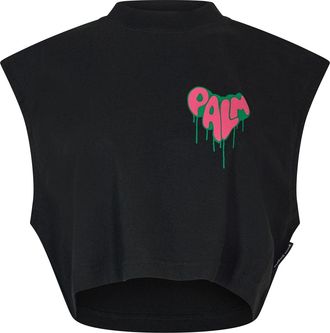 Palm Angels Womens Logo Crop Tee in Black Fuchsia - Size 12 UK