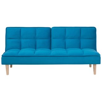 Beliani Sof&aacute; Cama 3 Plazas Tela Azul Respaldo Reclinable Acolchado Sin Reposabrazos Comedor Moderno Siljan