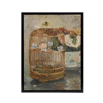 Artery8 The Bird Cage Still Life Painting Morisot Black Framed Canvas Wall Art | Size: W24 x H32
