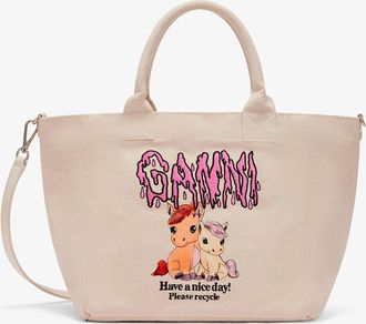 Ganni White Small Easy Pony Printed Shopper